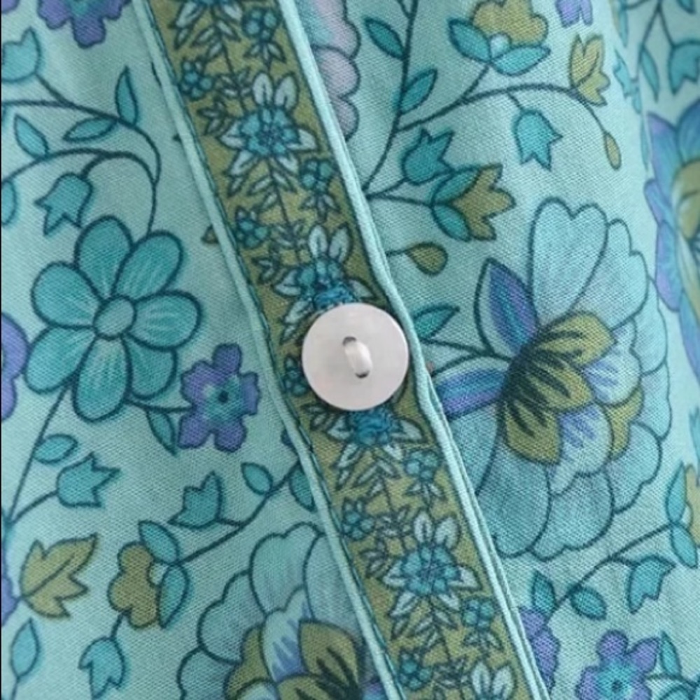 Bohemian Blue Floral Button Up Blouse Top - Picture 8 of 11